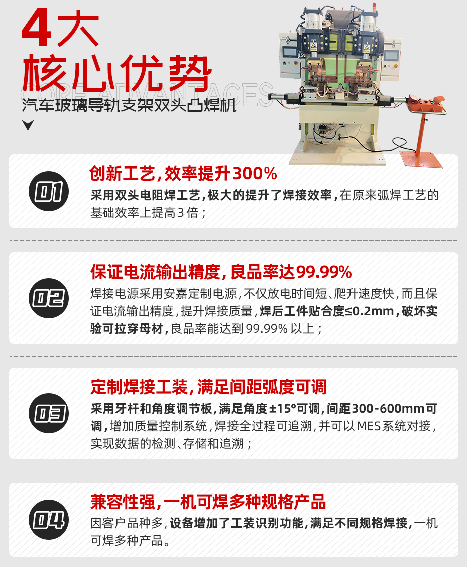 汽車玻璃導軌支架雙頭凸焊機核心優(yōu)勢