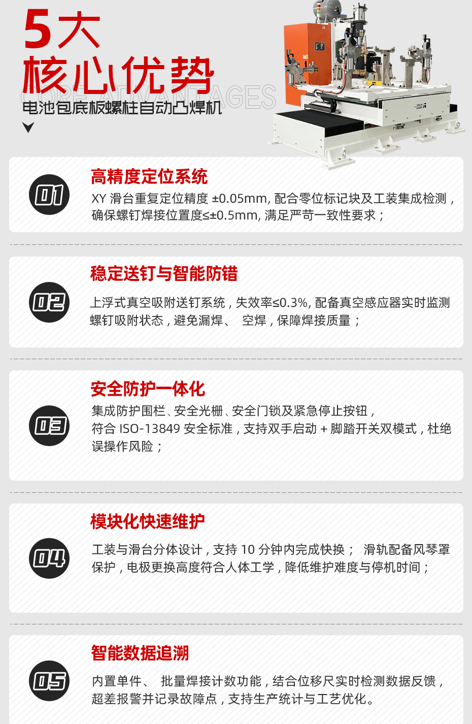 電池包底板螺柱自動(dòng)凸焊機(jī)詳情核心優(yōu)勢(shì)